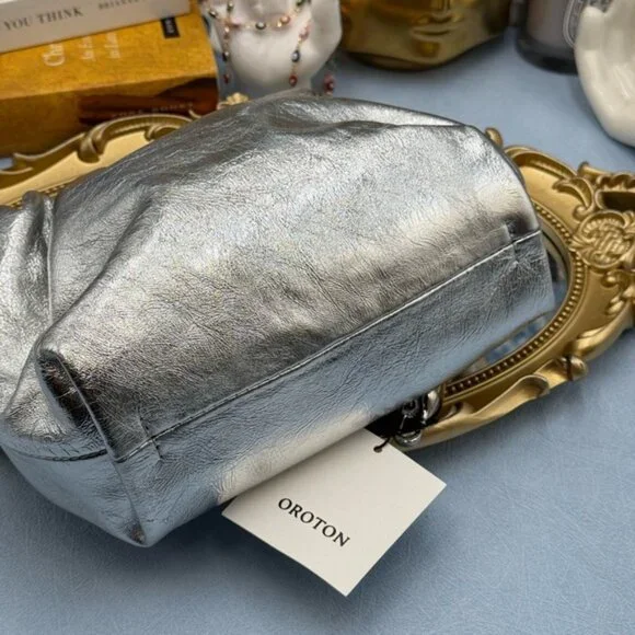 🆕 OROTON 🧿 NWT Gretel Mini Top Handle, Metallic Silver - Picture 13 of 16